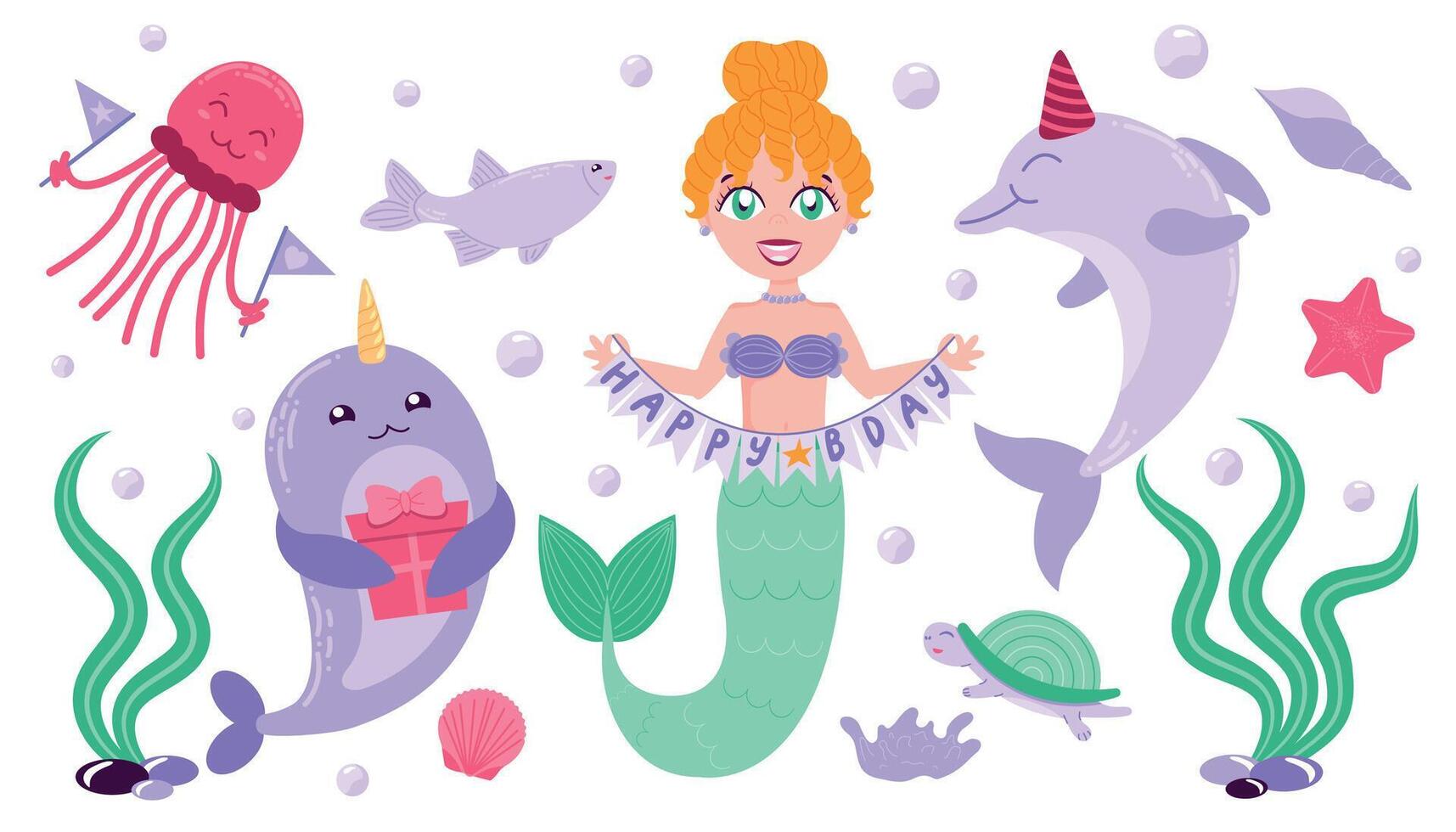 Childrens cut animal set. Cartoon illustrations set in flat style isolated on a white background. For print, design, poster, sticker, card, decoration vector