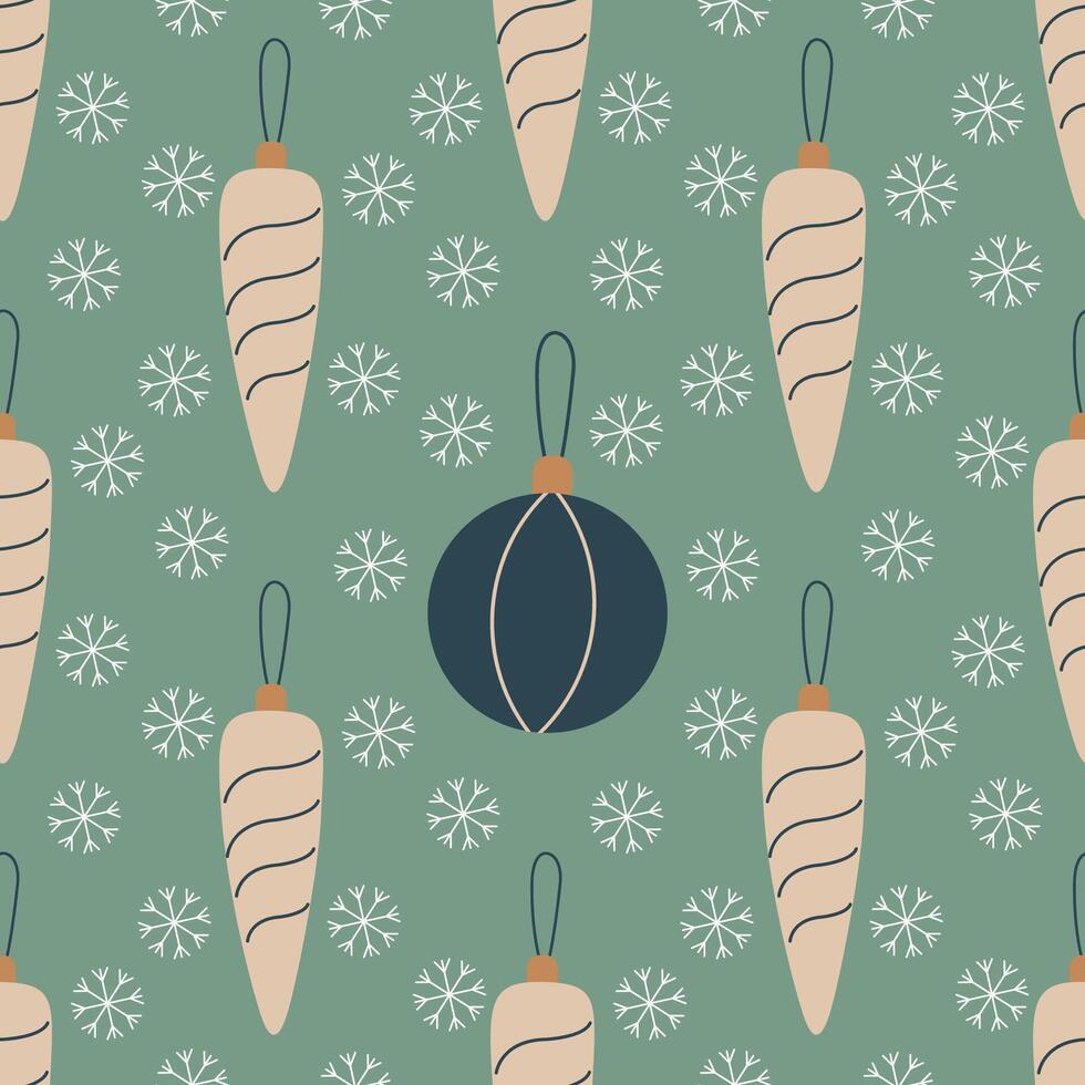 Christmas tree balls, retro seamless pattern. Hand drawn Christmas decoration with snowflakes. Pattern in swatches. For fabric, wrapping paper and other decoration vector