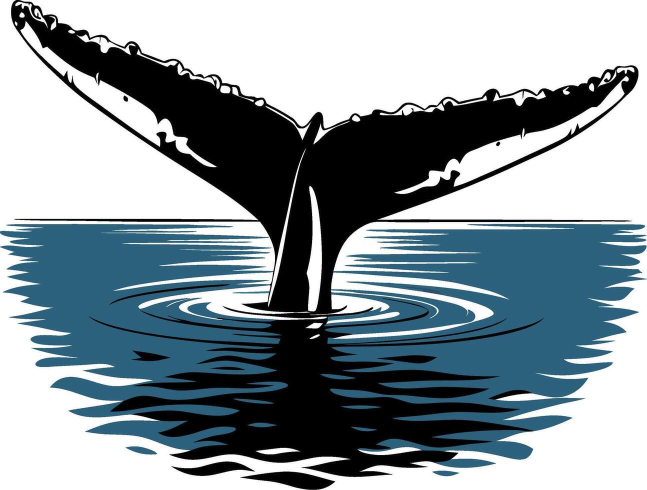 Whale Tail Silhouette Emerging from Ocean Water Illustration vector