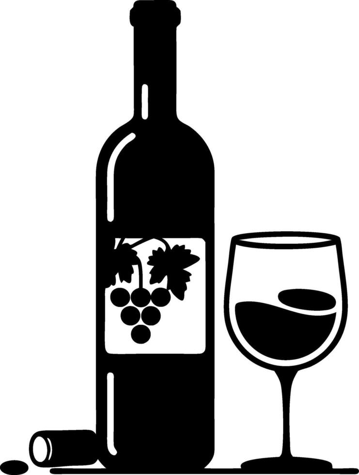 Wine Bottle and Glass Illustration with Grapes Design vector