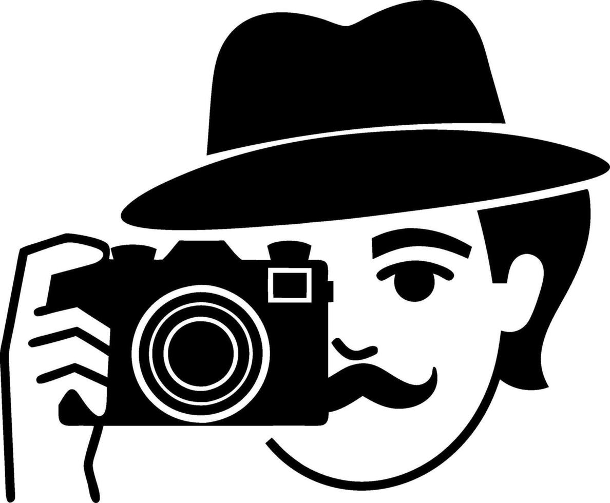Vintage grapher Silhouette With Camera Hat and Moustache Illustration vector