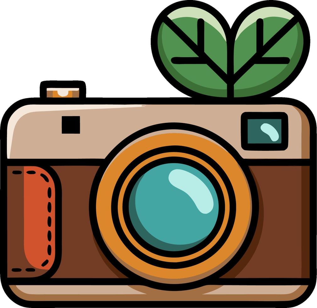 Vintage Camera with Leaf Accent for and Nature Themes vector