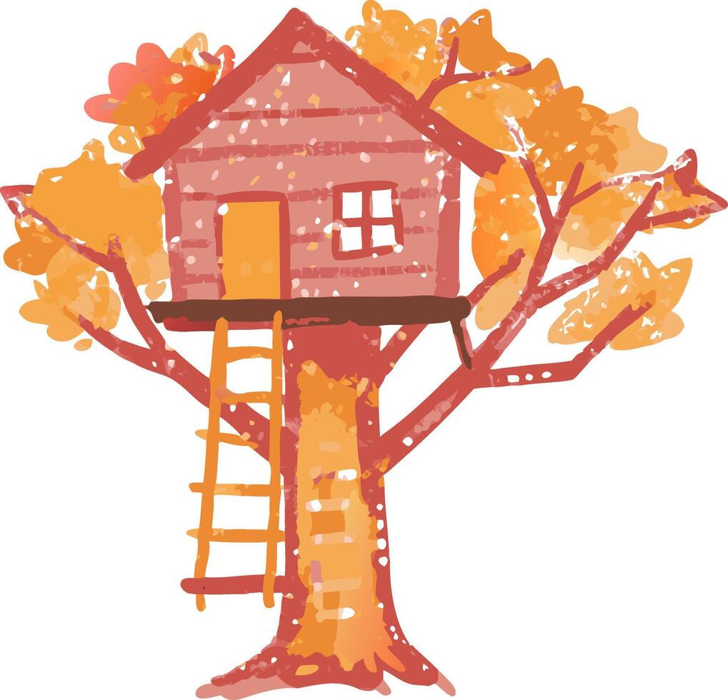 Whimsical Autumn Treehouse Illustration for Childhood Adventure Themes vector