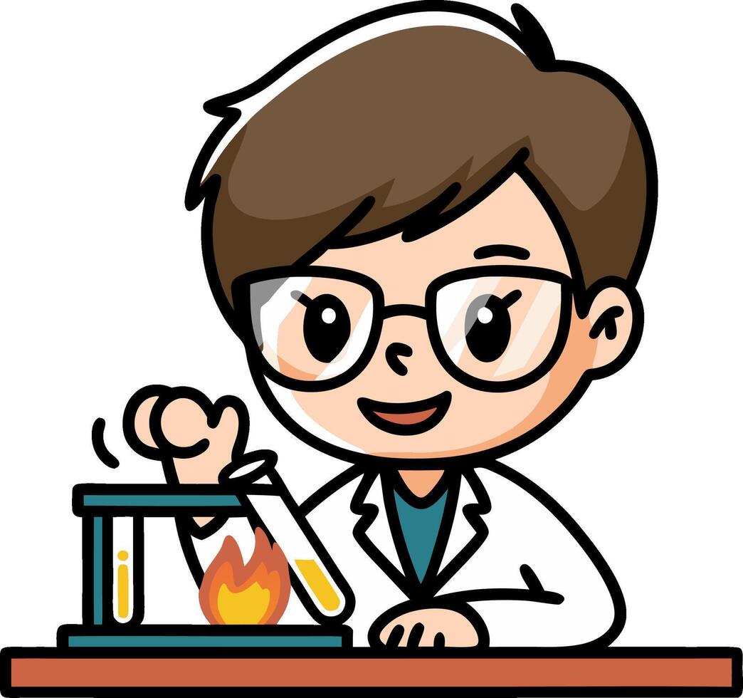 Young Scientist Conducting Chemistry Experiment Cartoon Illustration vector
