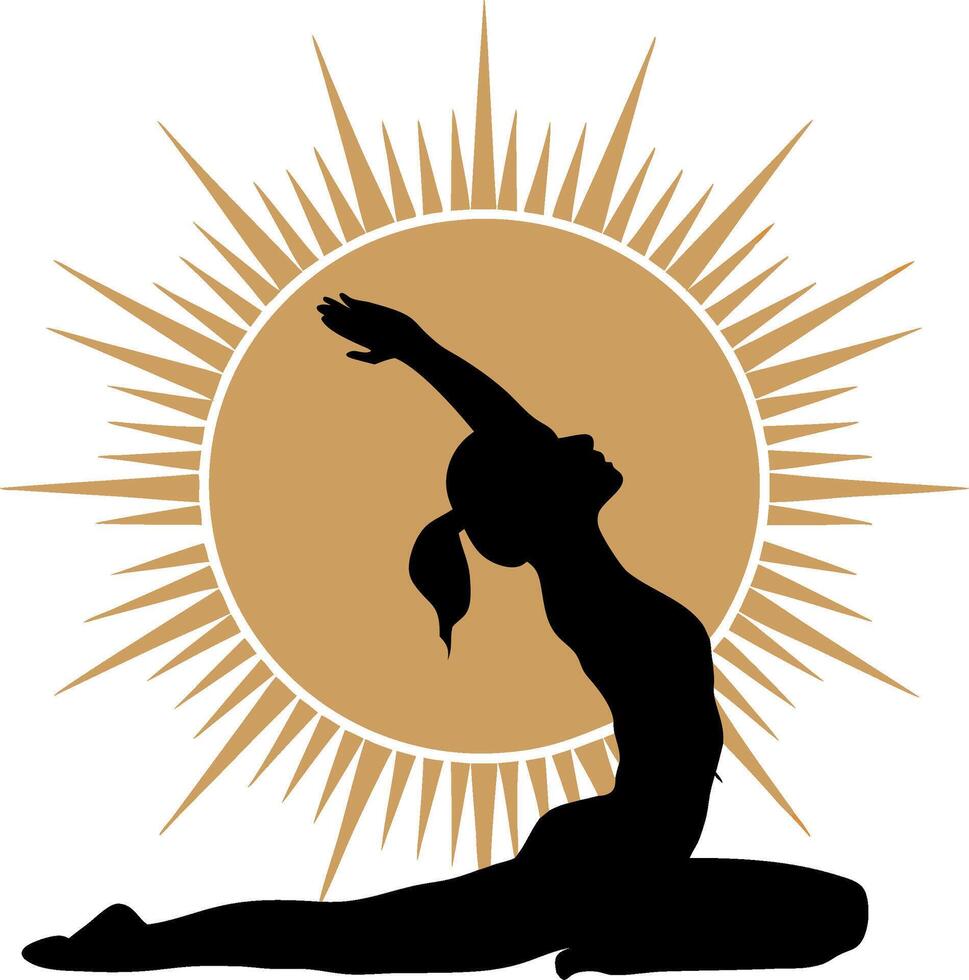 Yoga Pose Silhouette with Sunburst Background Inspirational Wellness vector