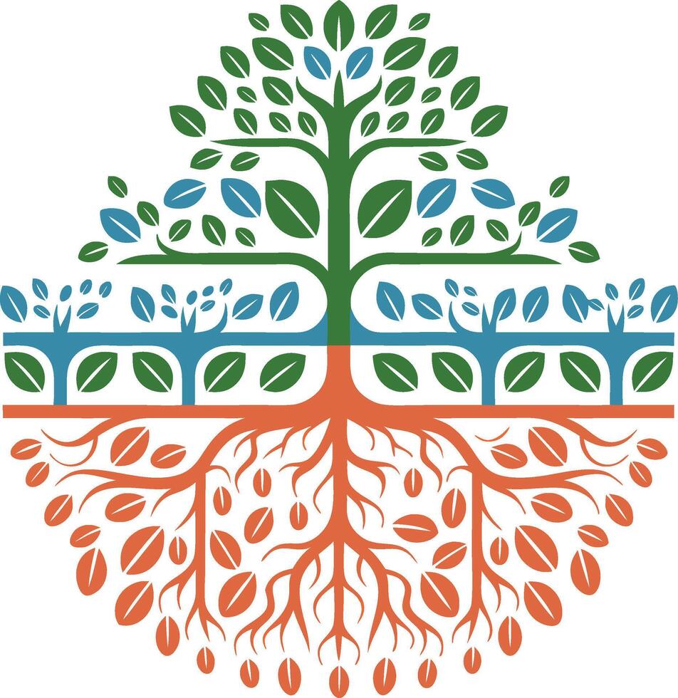 Vibrant Tree and Roots Illustration Symbolizing Growth and Balance vector