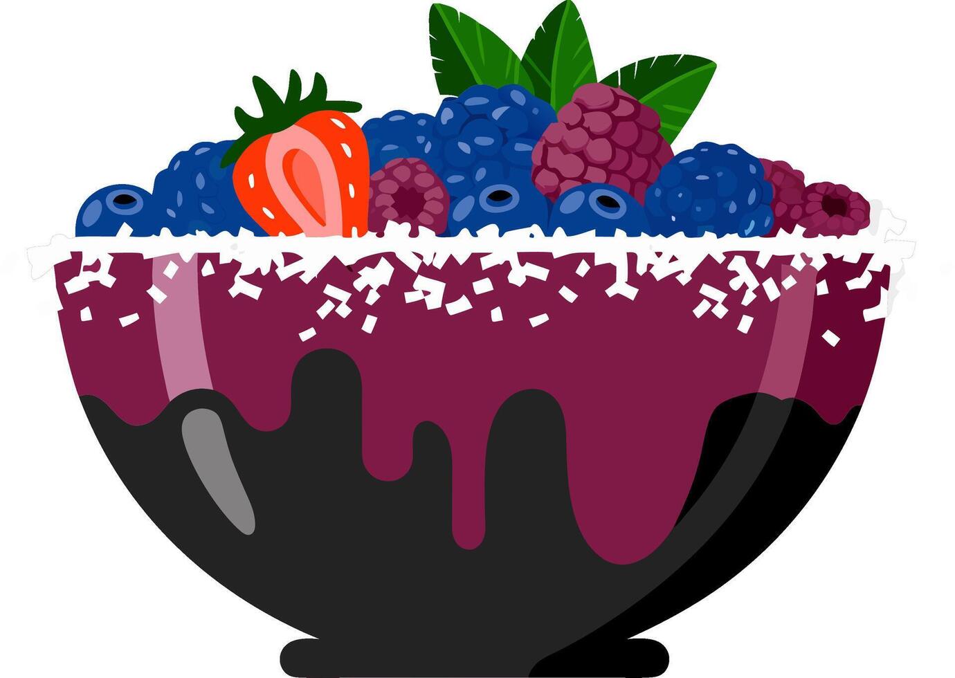 Acai Bowl with Berries and Coconut Topping for Healthy Food Illustration vector