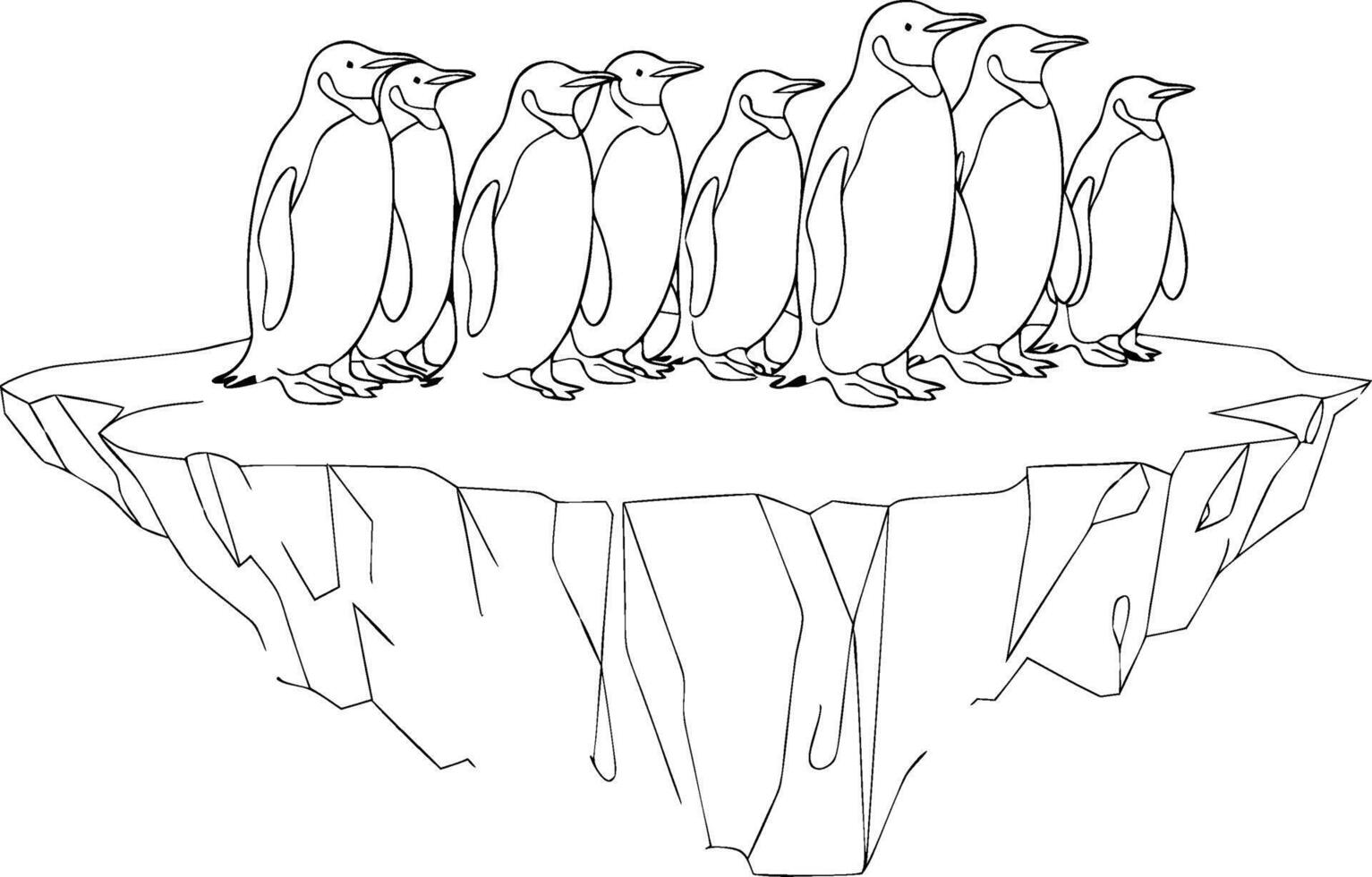 Illustration of Penguins Standing Together on Iceberg Arctic Wildlife Scene vector