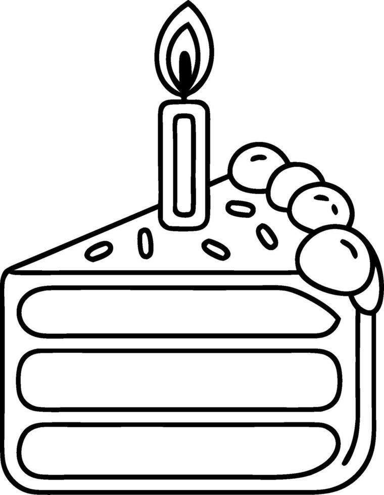 Illustration Birthday Cake Slice with Candle Outline Art vector