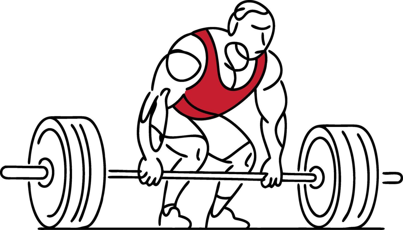 Illustration of Weightlifter Performing Deadlift with Heavy Barbell in Red Singlet vector