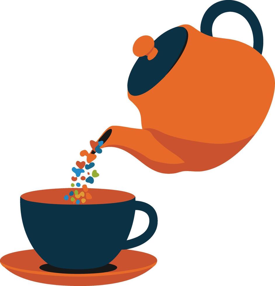 Vibrant Teapot Pouring Colorful Shapes into Cup Illustration vector