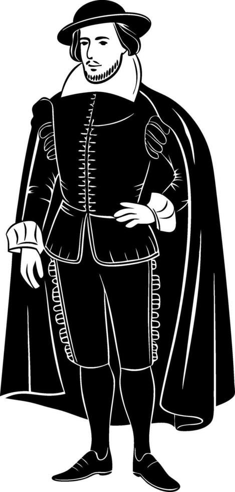 Vintage Renaissance Man Silhouette with Cape and Hat Illustration vector