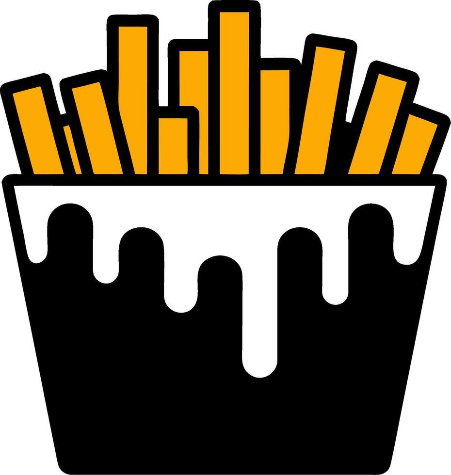 Illustration of Crispy Golden French Fries in Black Dipping Cup Design vector