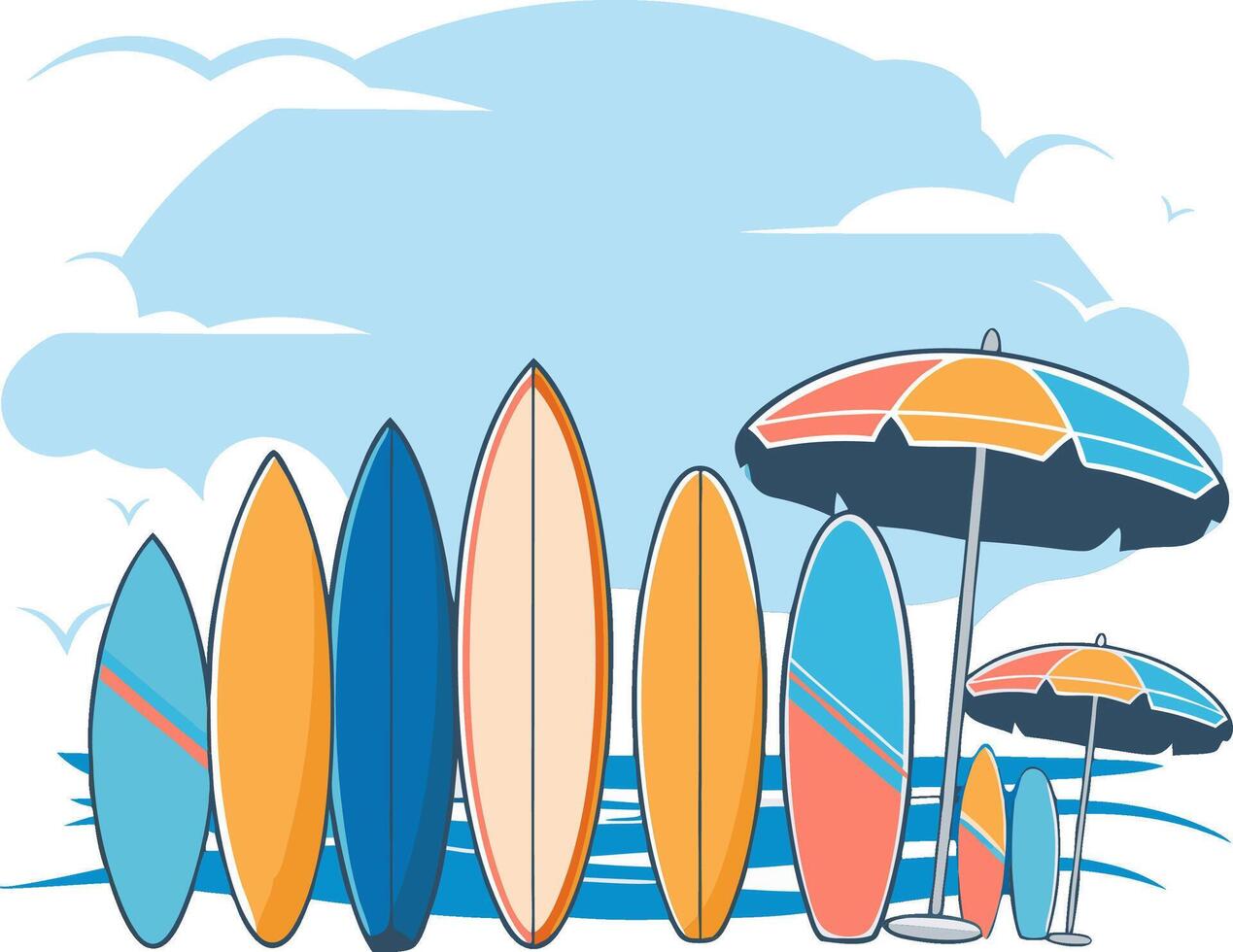Vibrant Surfboards and Beach Umbrellas Illustrative Art vector