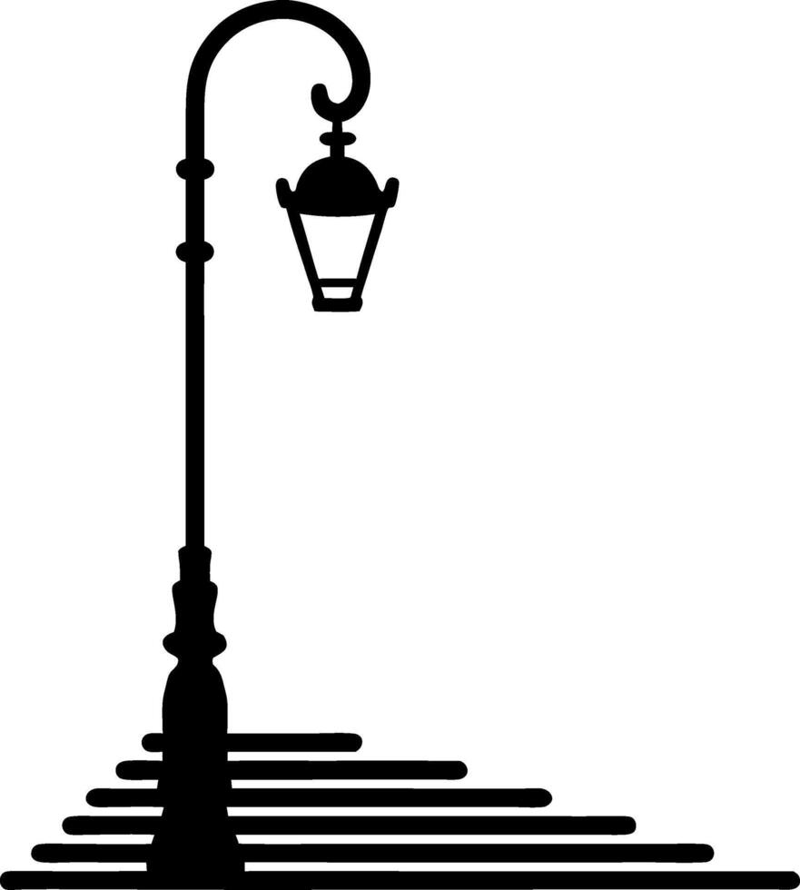 Vintage Street Lamp Silhouette with Stairs in Urban Graphic Art vector