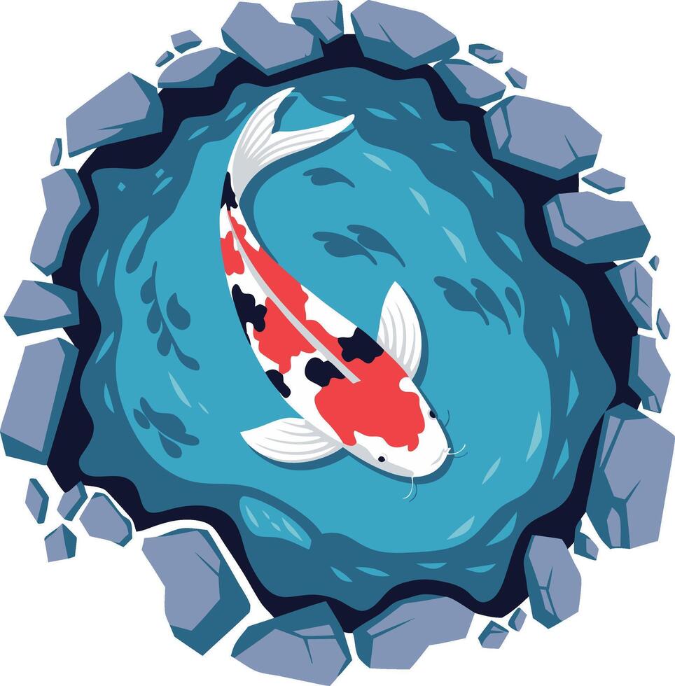 Vibrant Koi Fish Swimming in Tranquil Pond Art Illustration vector