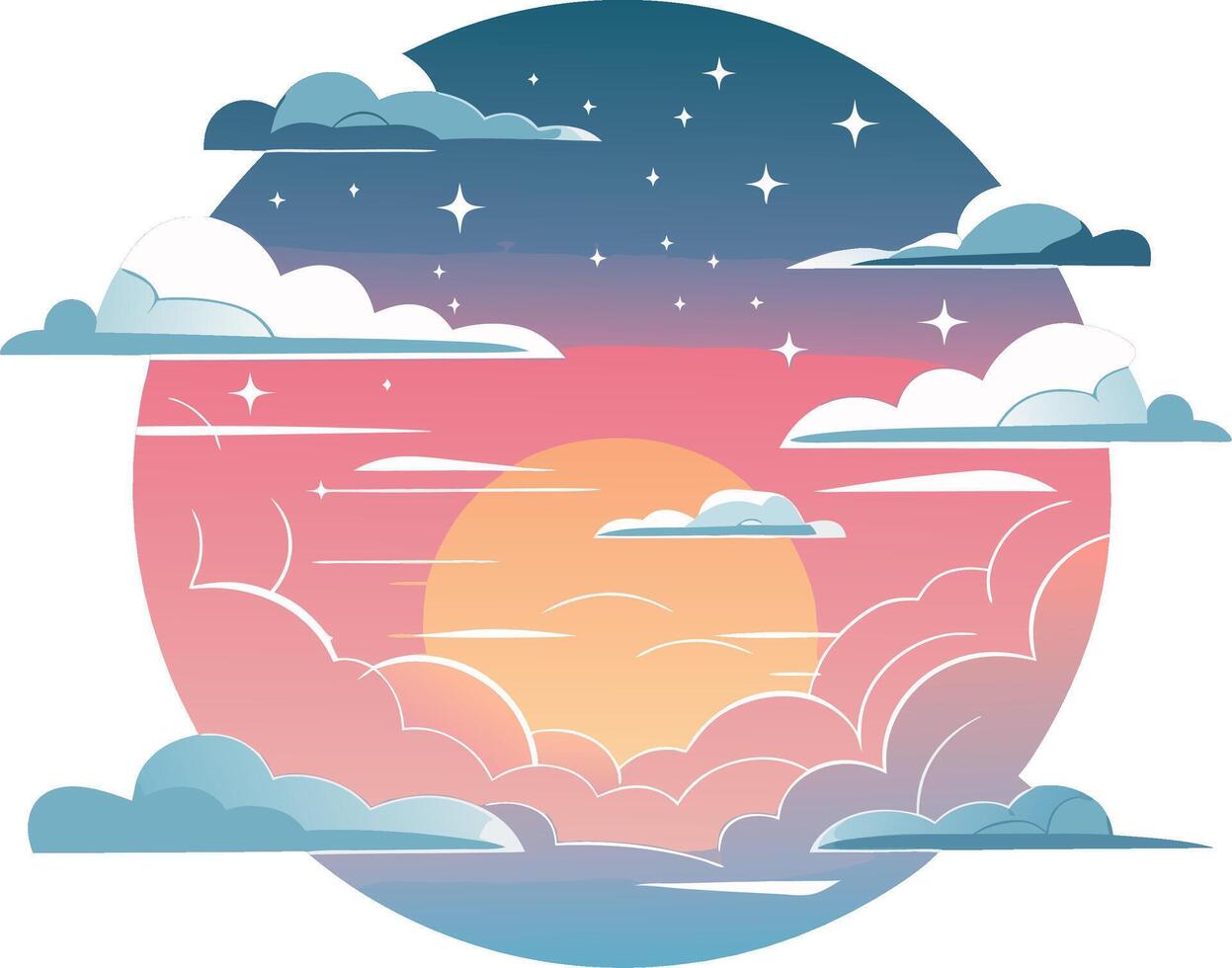 Sunset Sky with Stars and Clouds Illustration of Serene Evening Scene vector