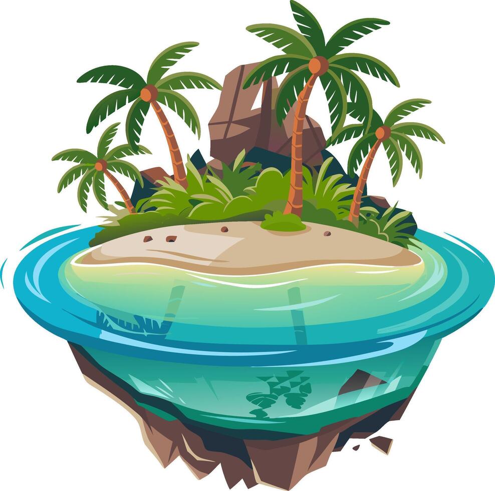 Tropical Island Paradise Floating with Palm Trees and Crystal Clear Water Illustration vector