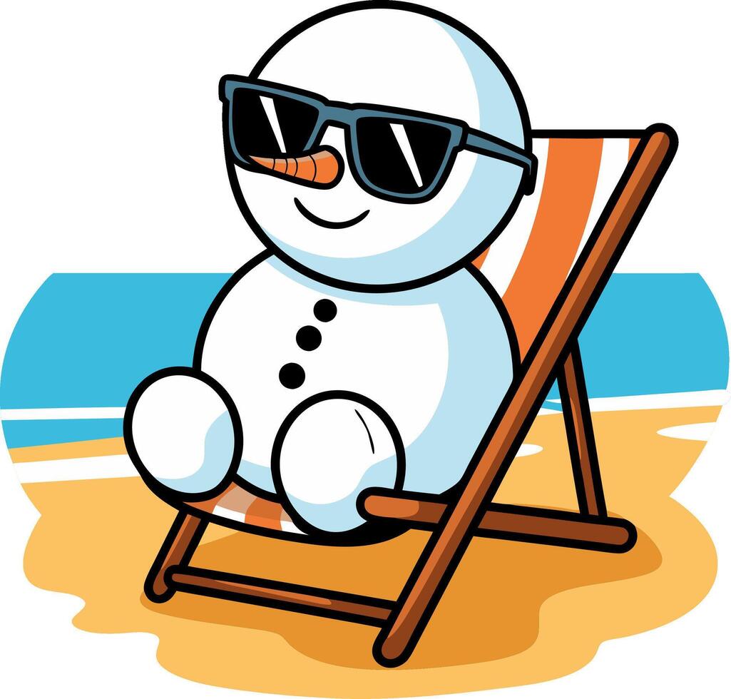 Snowman Relaxing on Sunny Beach Deck Chair in Summer Sunglasses Illustration vector