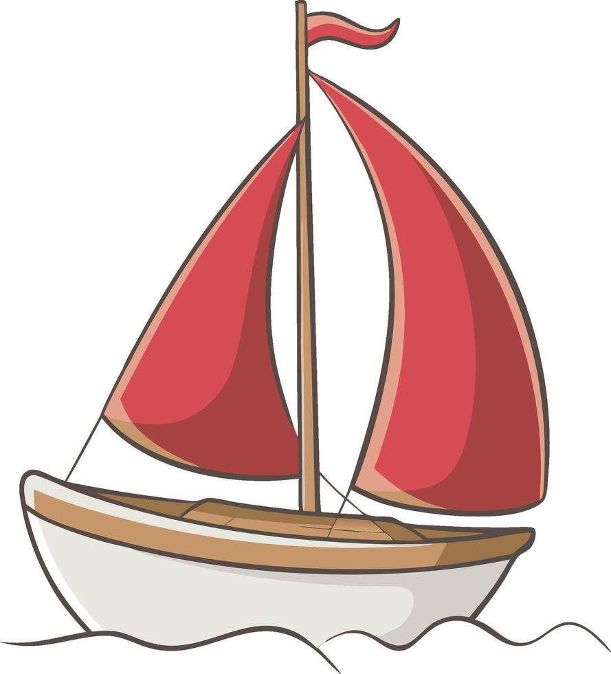 Illustration Red Sailboat with Waves Nautical Adventure Theme vector