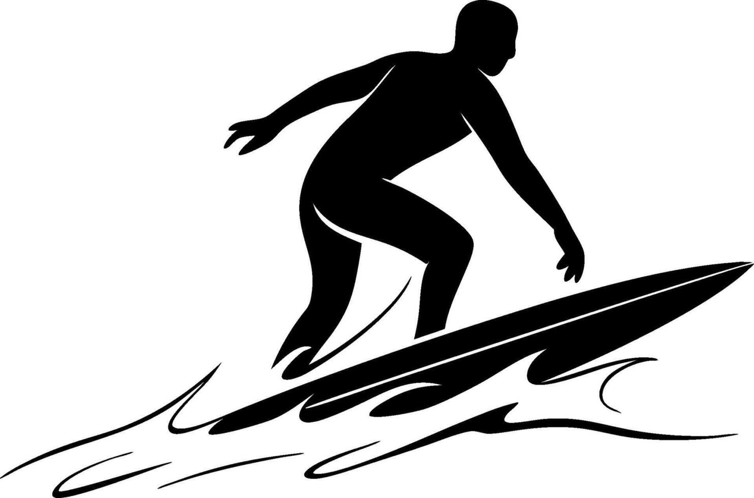 Surfer Silhouette Art Surfing on Ocean Wave Symbolizing Adventure and Freedom vector