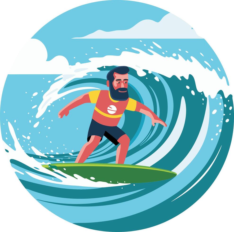 Surfer Riding Ocean Wave Illustration Adventure and Water Sports Concept vector