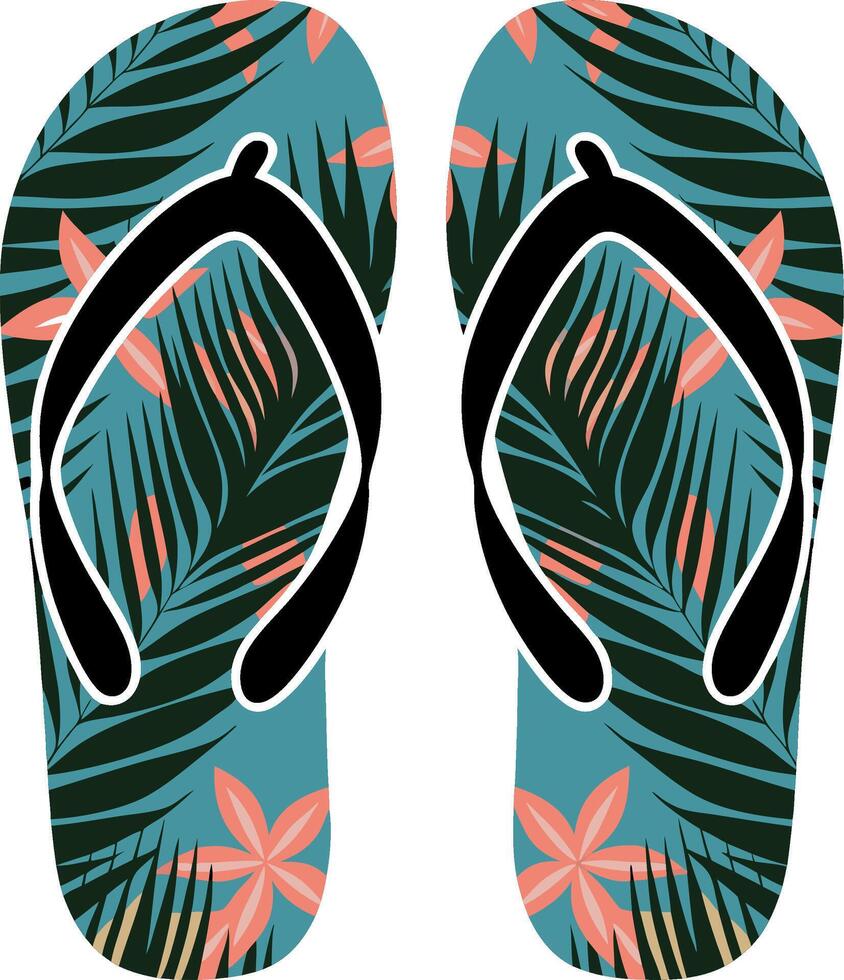 Tropical Flip Flops Design with Leaf and Flower Pattern vector