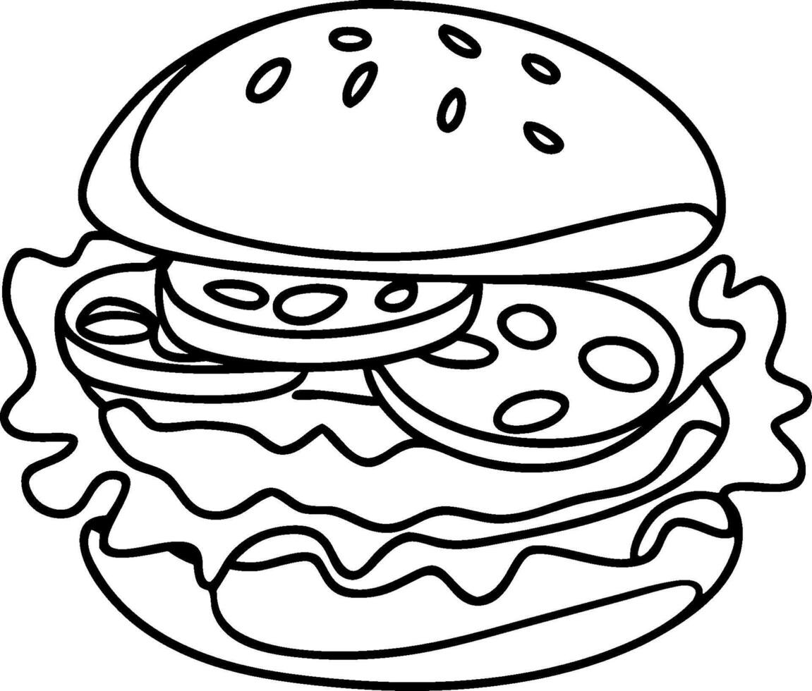 Illustration Cheeseburger Outline Classic Fast Food Design vector
