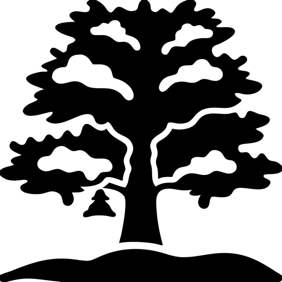Silhouette of Large Tree with Meditation Figure Underneath vector