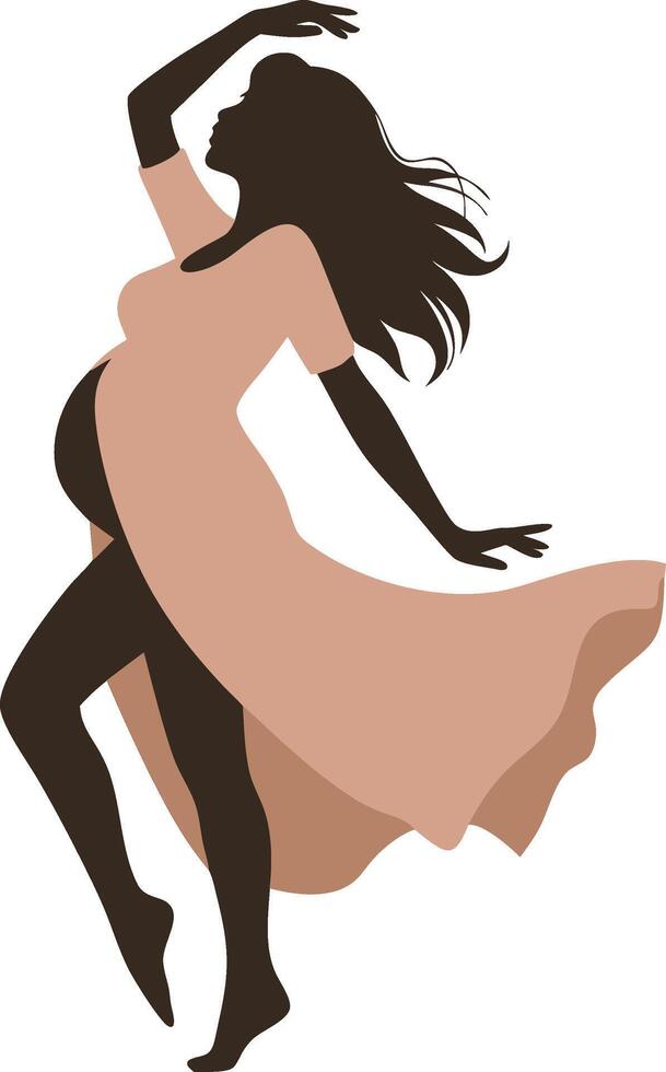 Silhouette of Pregnant Woman Dancing in Flowing Dress Illustration vector