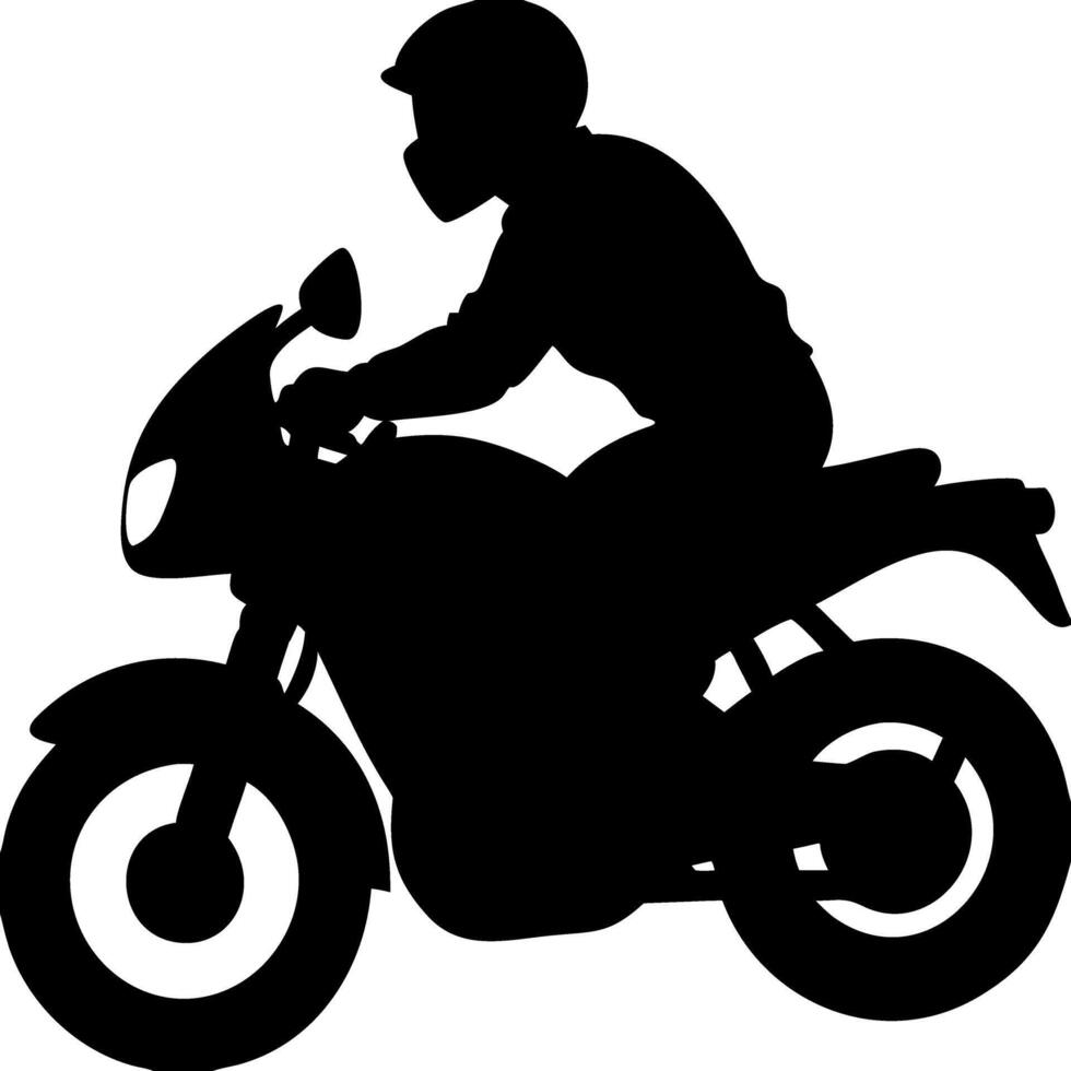 Silhouette of Motorcyclist Riding Sports Bike in Motion for Adventure and Travel Themes vector