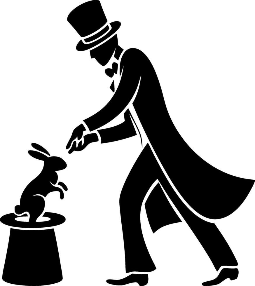 Silhouette of Magician Performing Rabbit in Hat Trickic Art vector