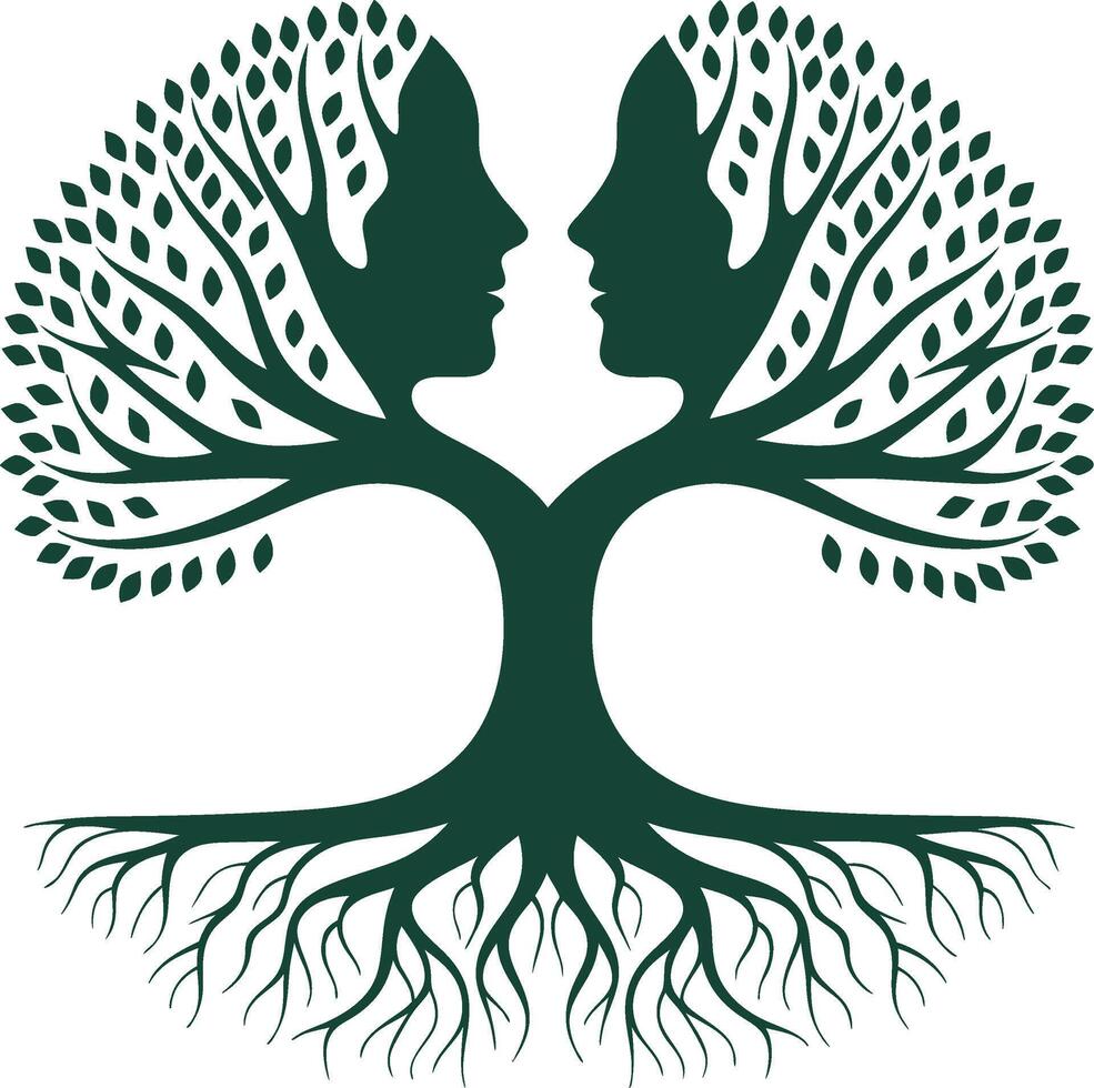 Tree of Life Silhouette with Human Faces Symbolizing Connection and Nature vector