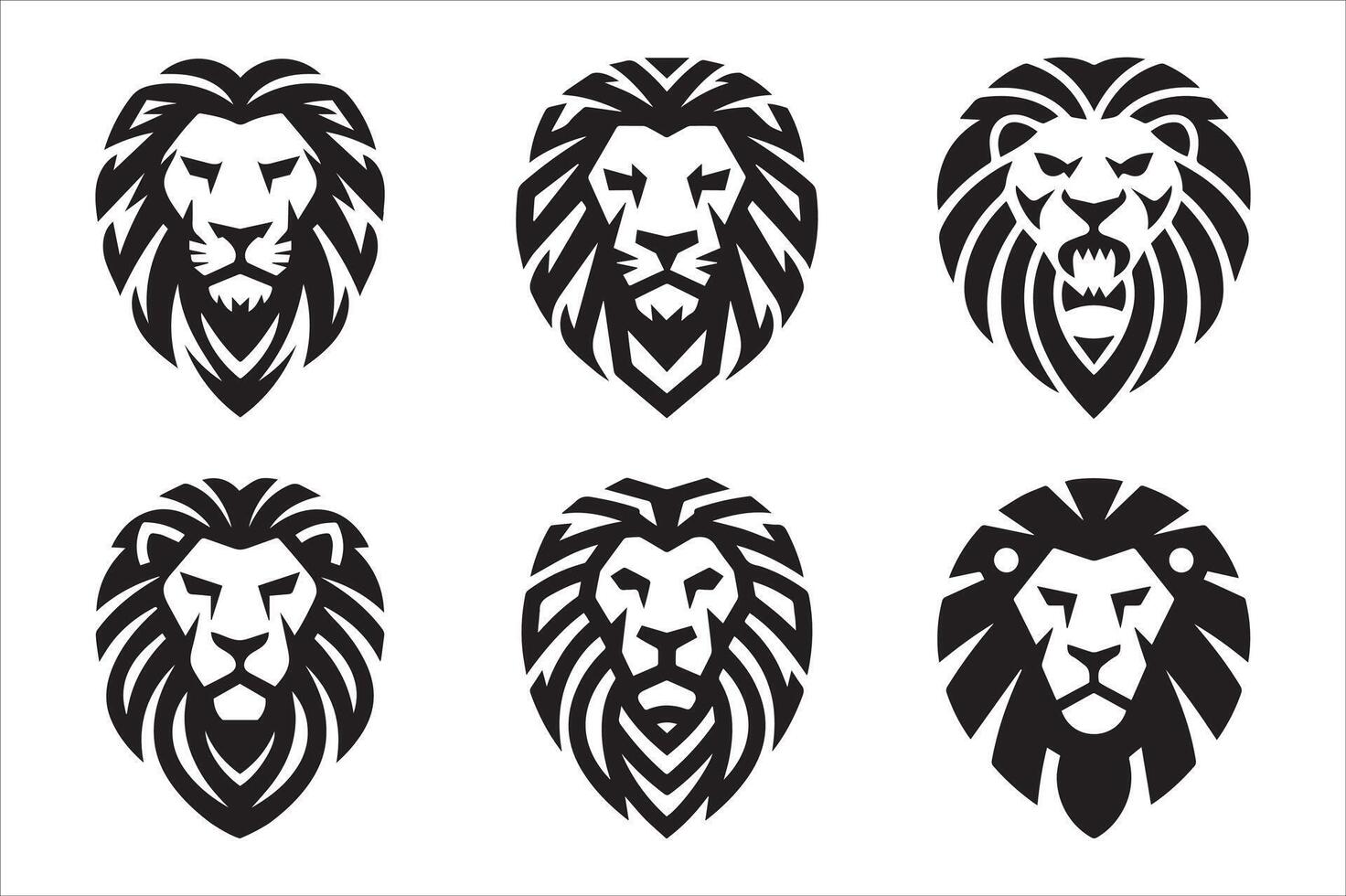 Lion head icon collection black and white illustrations for creative vector