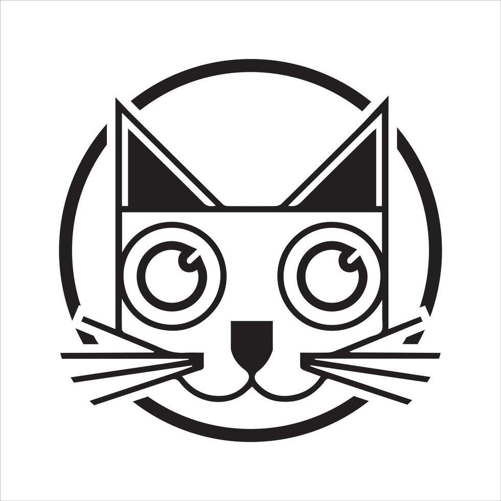 Cute cartoon cat face circle icon illustration vector