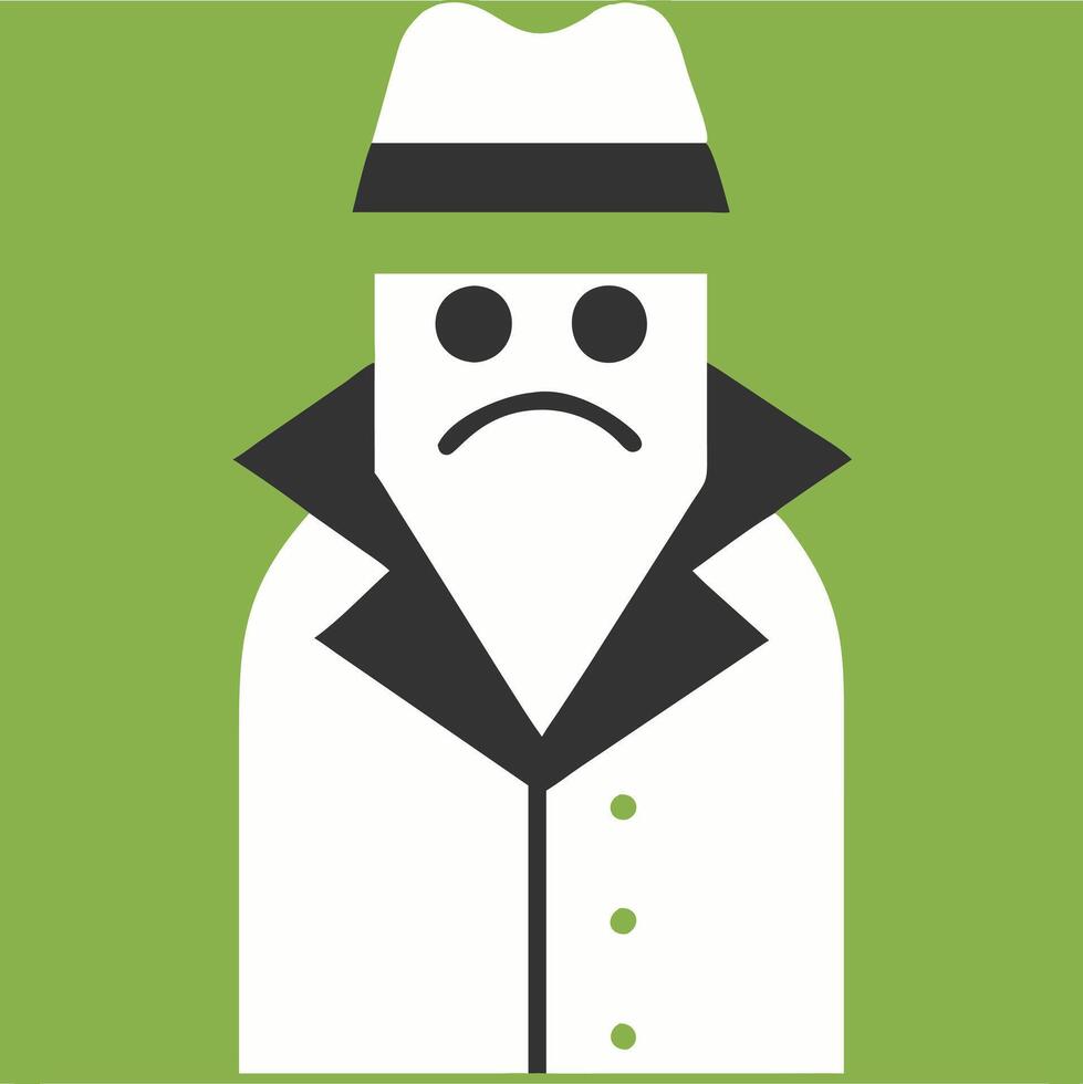 Mysterious Detective in Green Hat and Coat Sad Expression Art vector