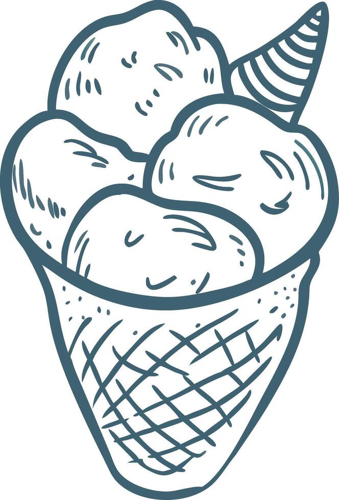Hand Drawn Ice Cream Cone Illustration for Summer Design vector