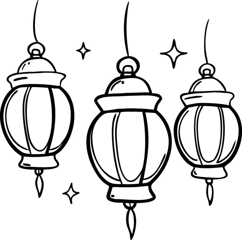 Hand Drawn Hanging Lanterns with Stars Illustration for Festive Design vector