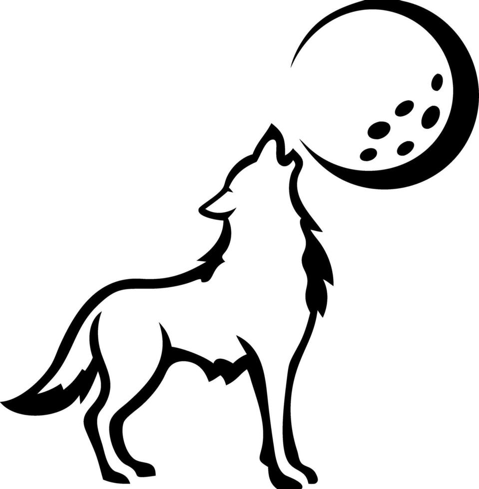 Illustration Howling Wolf Silhouette Under Crescent Moon Wildlife Symbolism vector