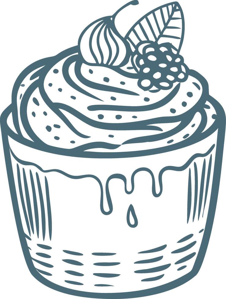 Delicious Cupcake with Frosting and Berry Topping Illustration vector