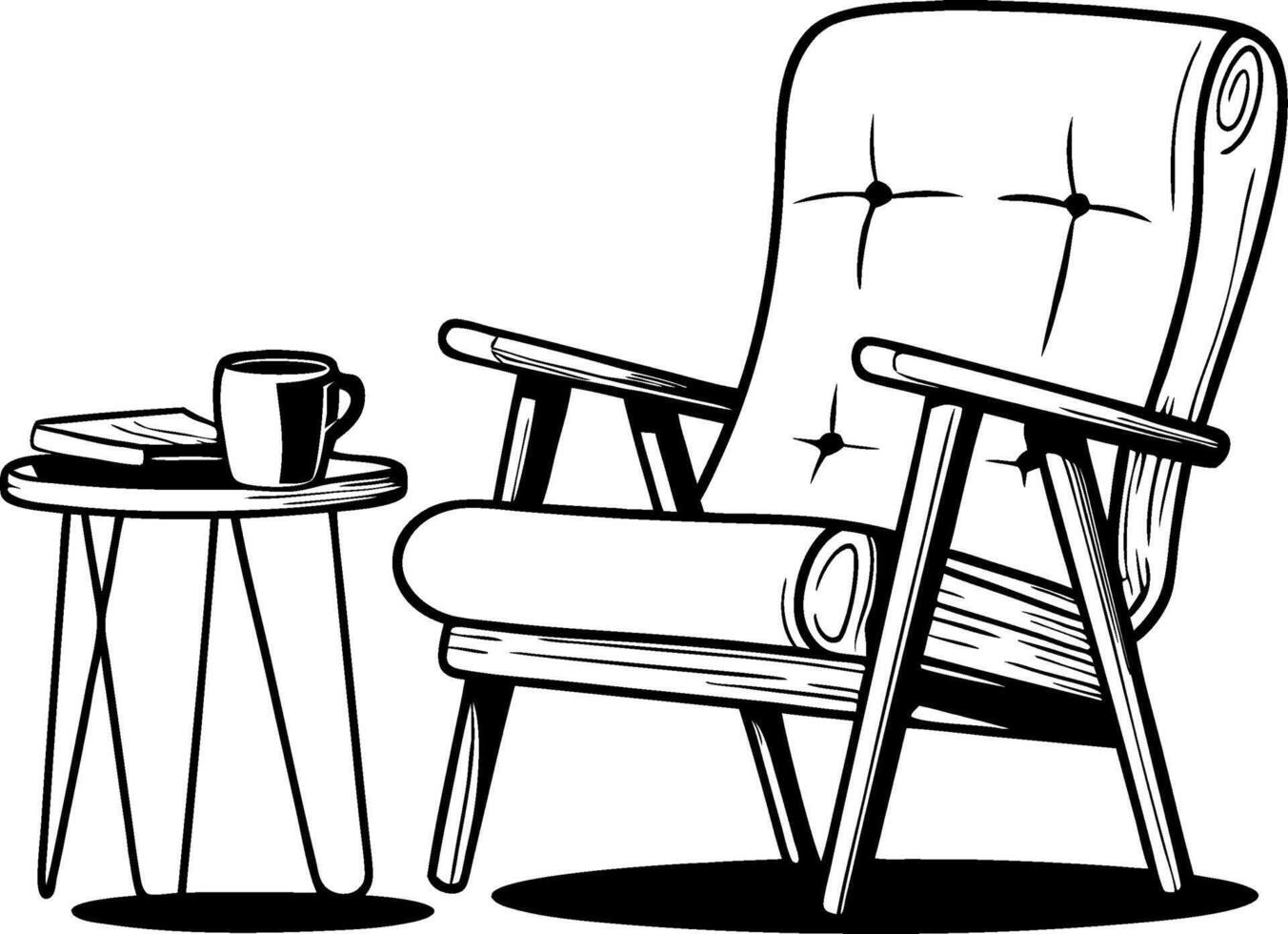 Mid Century Modern Armchair and Coffee Table Illustration for Cozy Interiors vector