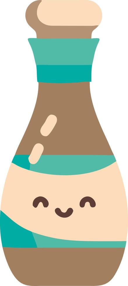 Cute Kawaii Style Smiling Soy Sauce Bottle Illustration for Food Packaging Design vector