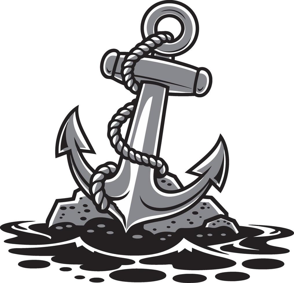 Nautical Anchor Illustration with Rope and Rocks for Maritime Themes vector