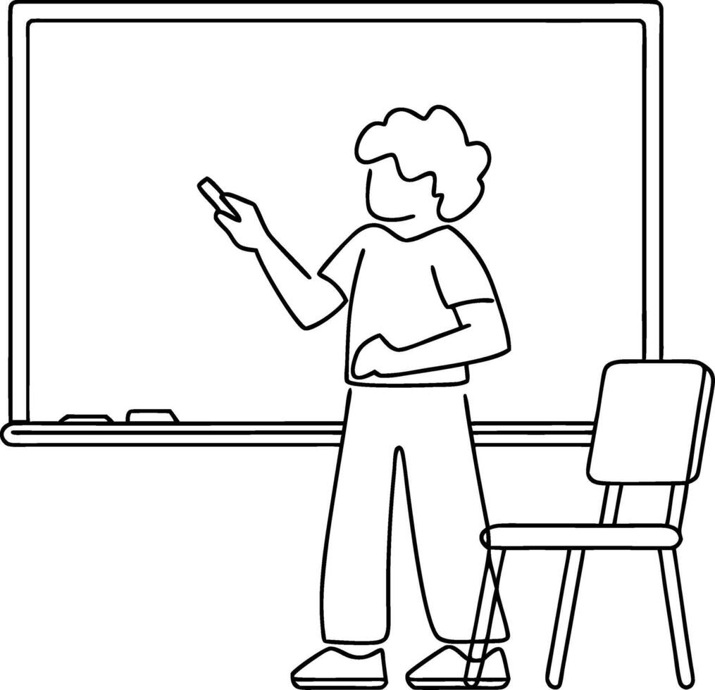 Child Teaching Caucasian Kid Near Large Blackboard Classroom Education Learning Concept vector