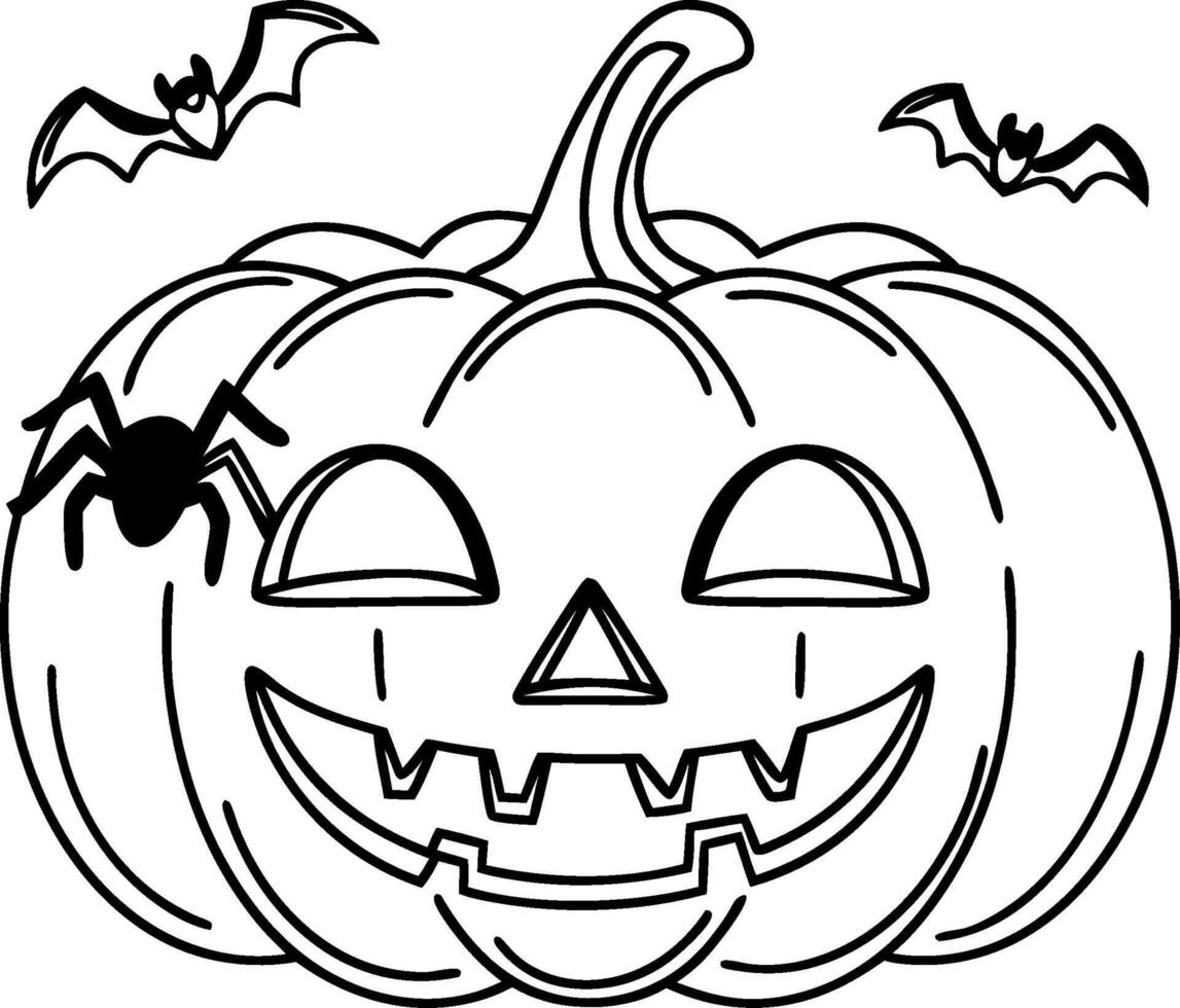 Halloween Pumpkin with Spider and Bats Illustration for Seasonal Design vector