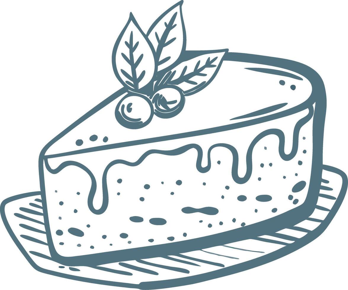 Slice of Cheesecake with Berries and Leaves Illustration vector