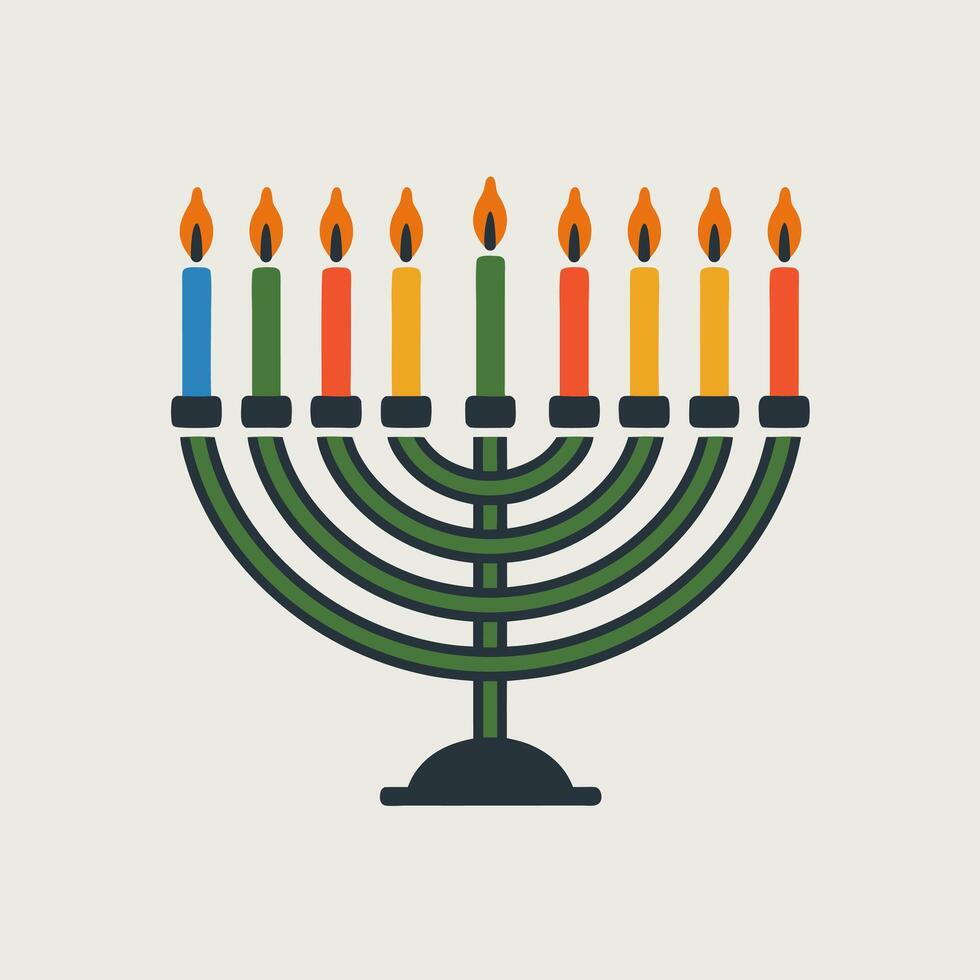 Colorful Menorah with Nine Lit Candles for Hanukkah Celebration Illustration vector