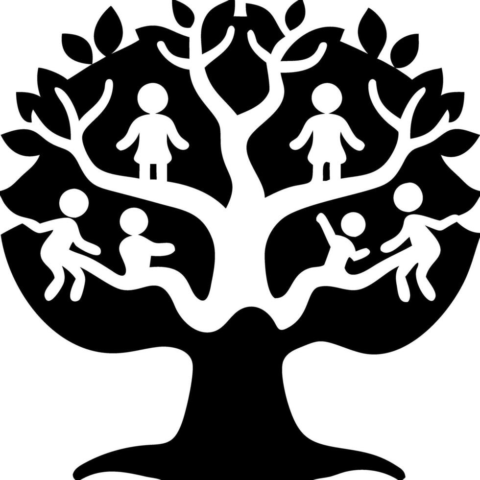 Family Tree Silhouette with Children Playing on Branches Illustration vector