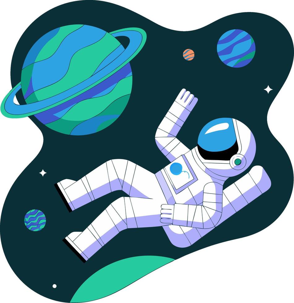 Astronaut Floating in Space with Planets and Stars Illustration vector