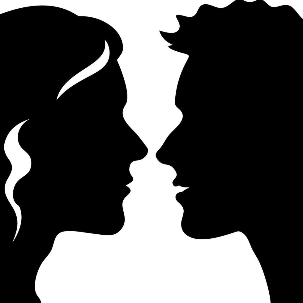Romantic Couple Silhouette Face to Face Art for Relationship Themes vector